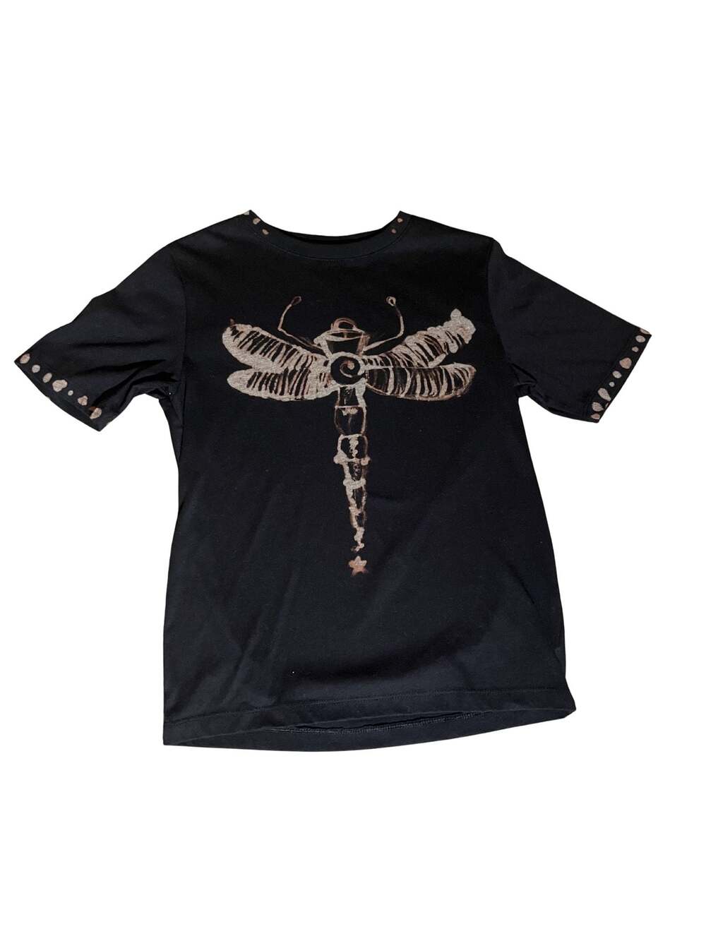 Hand-Painted Bleach Dragonfly Black Short Sleeve Girls Crop Top